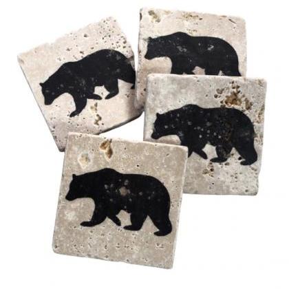 Black Bear Premium Natural Stone Coasters Set Of..