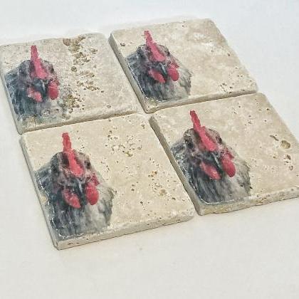 Chicken Coasters, Natural Stone Coasters Set Of 4,..