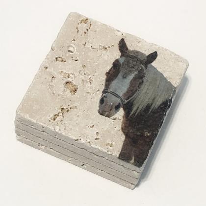 Horse Coasters, Natural Stone Coasters, Set Of 4,..