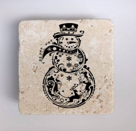 Snowman Coasters, Natural Stone Coasters Set Of 4, Christmas Coasters, Snowmen Decor