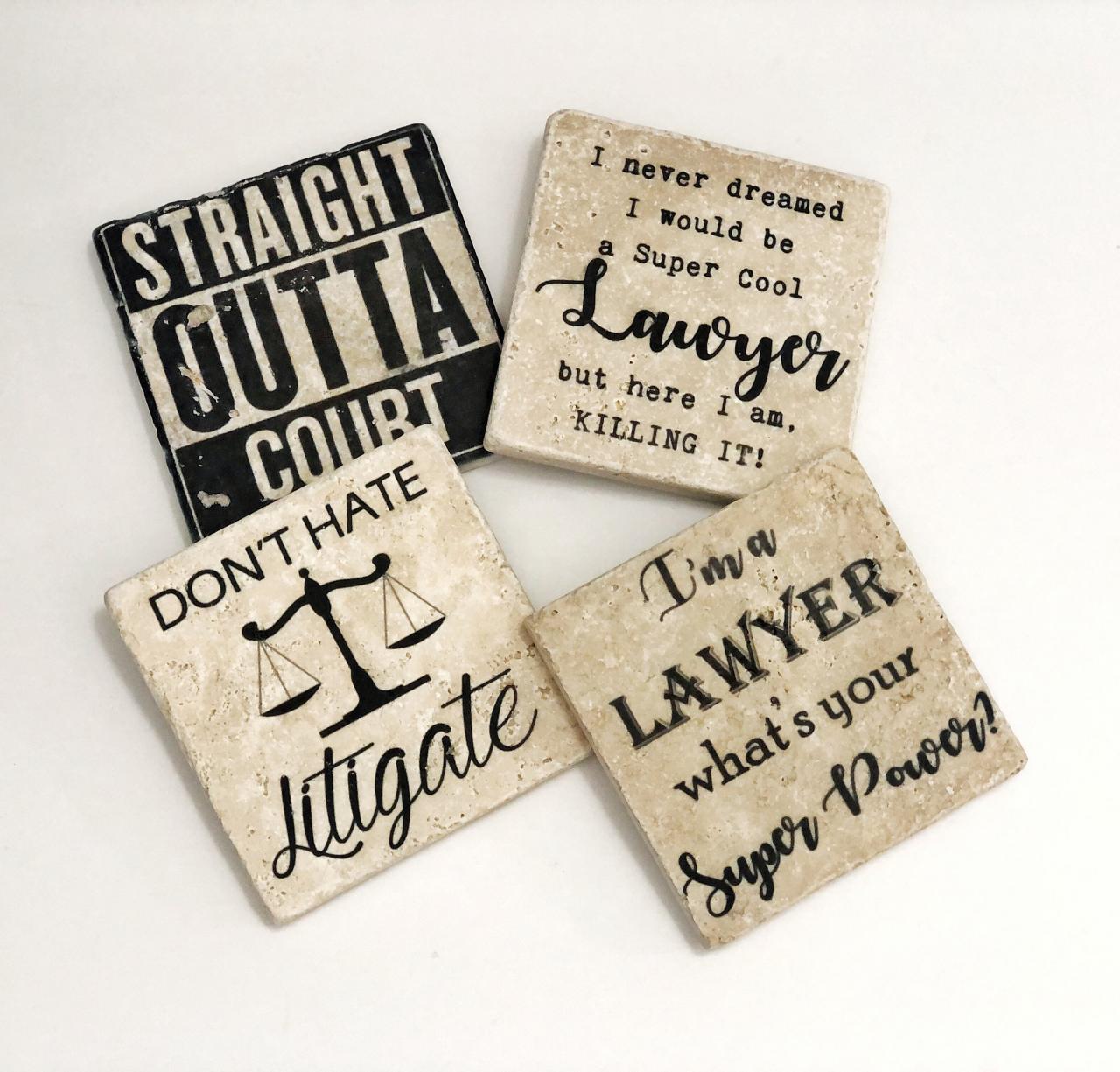 Lawyer Coasters, Natural Stone Coasters Set Of 4, Attorney Coasters, Judge Coasters, Gift For Attorney